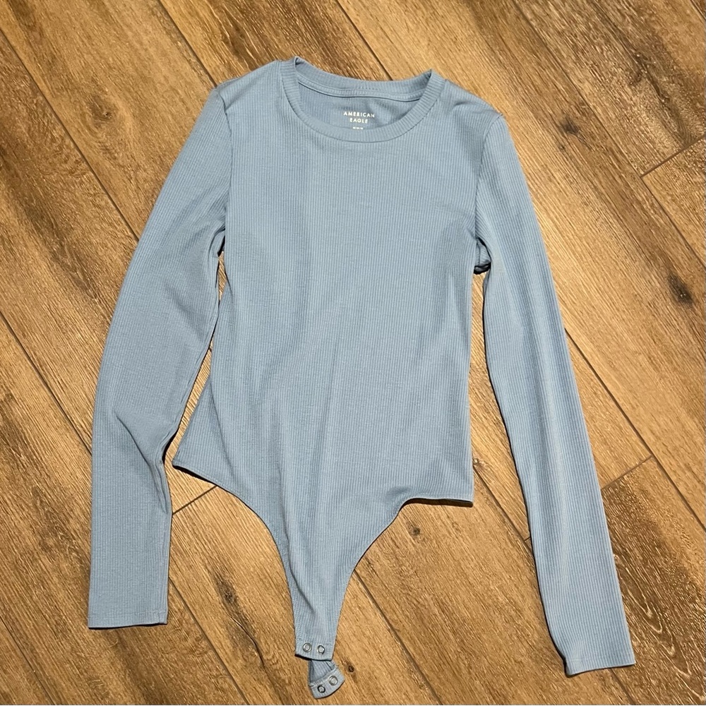 American Eagle Long Sleeve Ribbed Bodysuit - Medium - Blue